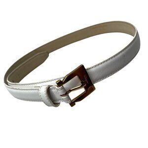 Salvatore Ferragamo White Leather Belt Gold Hardware Size 70